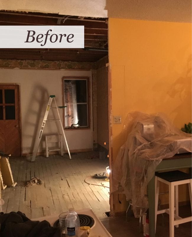 Before image of the dining room/ kitchen during renovation